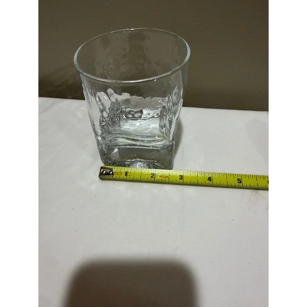 Heavy Bottom Whiskey Rocks Glass Textured Hammered Clear Lowball Tumbler 4in